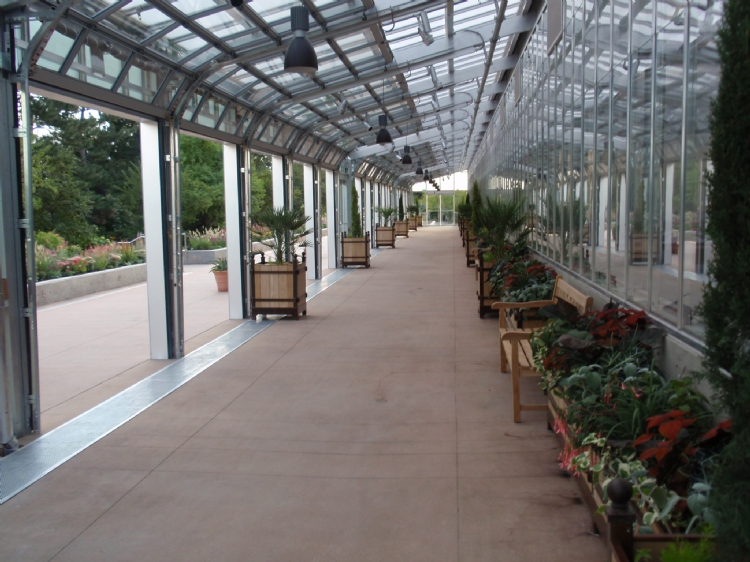 a shot of the walkway of a Aluminium Series E greenhouse