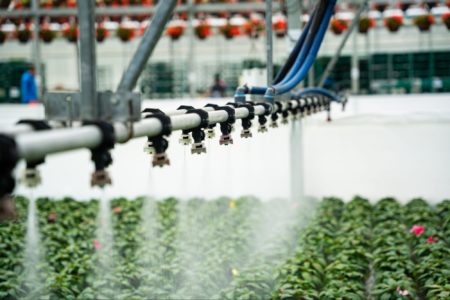 Custom irrigation for commercial greenhouses ties an environmental controller to a watering boom to save labor by automating irrigation.