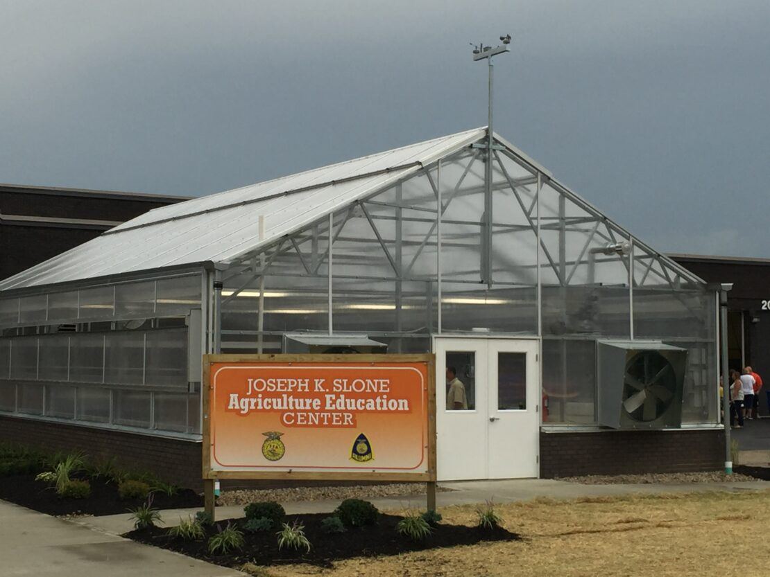 The Classroom Cultivator Vail greenhouse includes a weather station and double-door entry