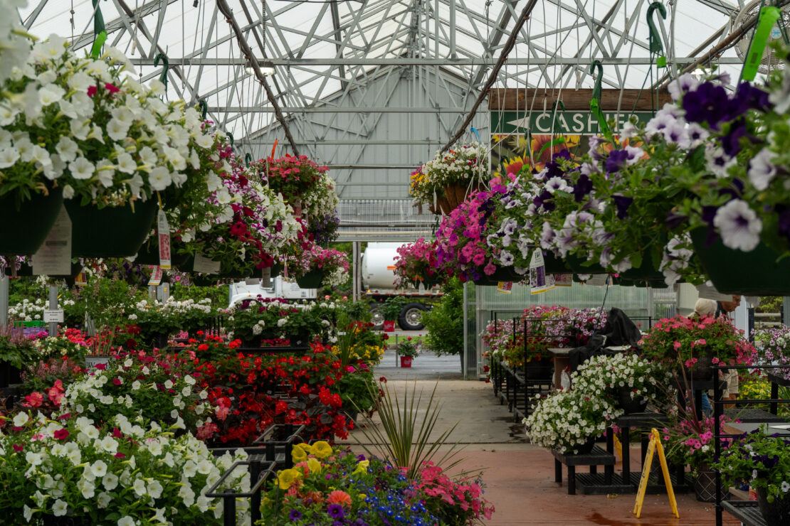 Clear signage in a retail garden center helps customers find what they need quickly.